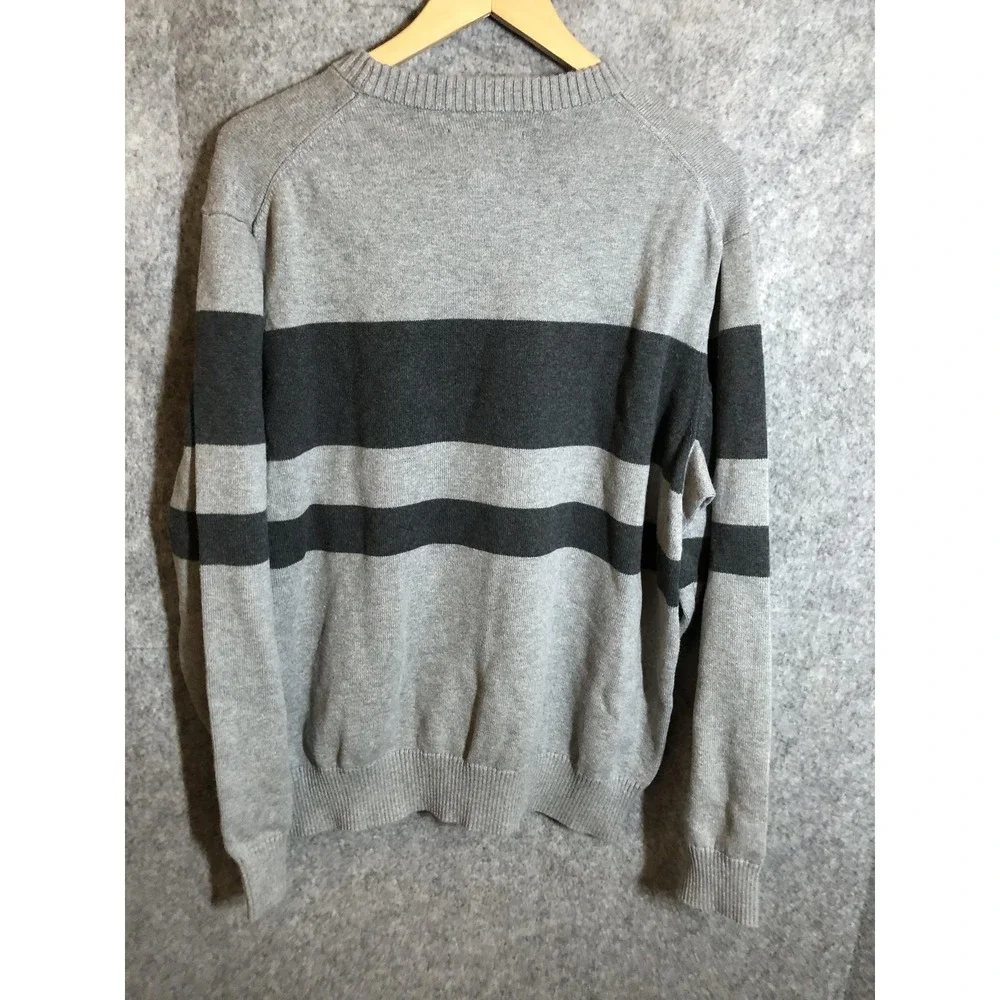 Duluth Trading Co Sweater Mens XL Gray Stripe Crewneck Pullover Knit Casual